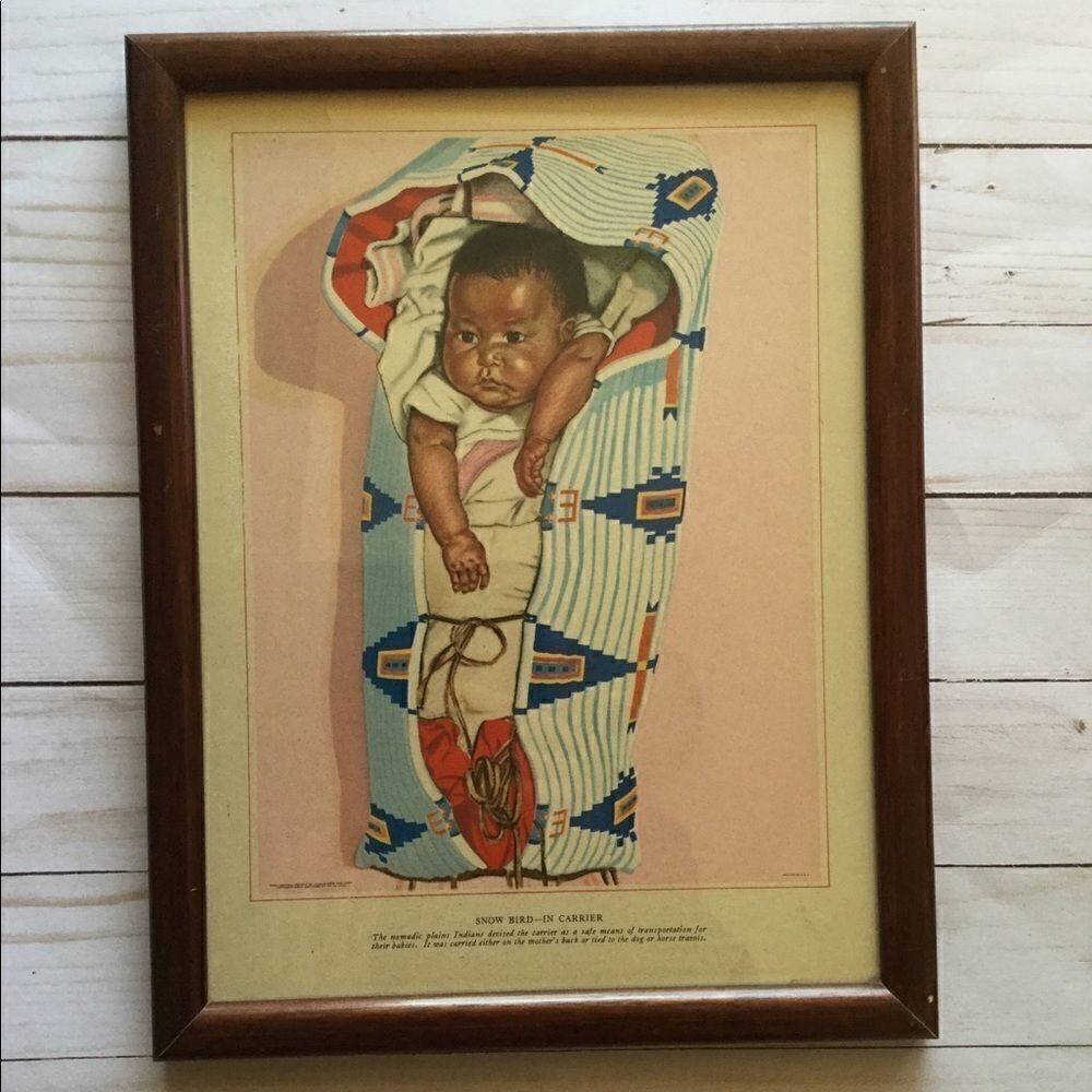 Snowbird framed lithograph baby Native indigenous boho vintage Winold Reiss